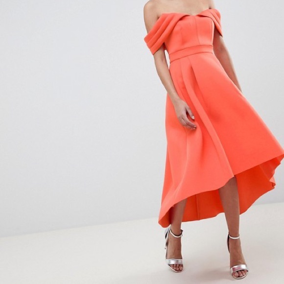 COPY - Coral ASOS SZ 2 Off the Shoulder Midi Dress - Picture 1 of 6